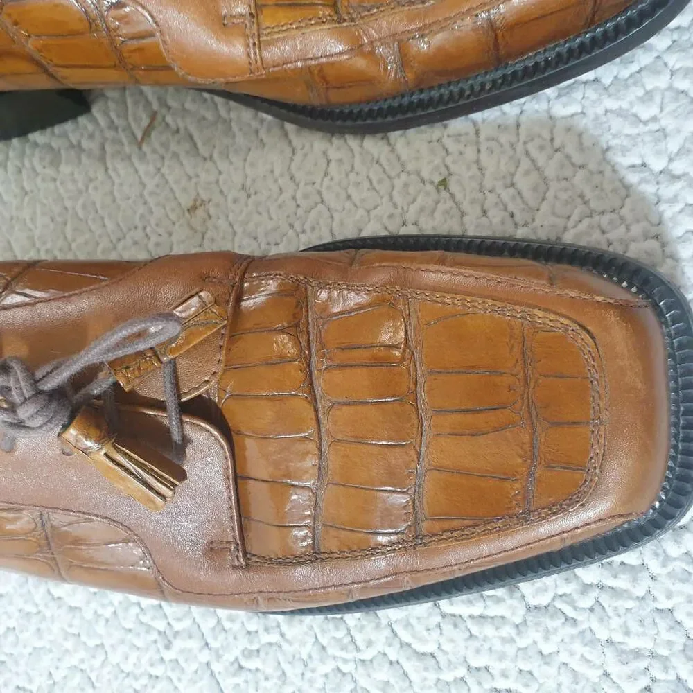 Florsheim Mens Barletta Derby Dress Shoes Brown Leather Crocodile Print 11D